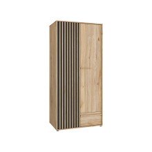 Drehtürenschrank >ARANK< in Mauvella Eiche Dekor / Schwarz - 93,1x200,1x58,7cm (BxHxT)