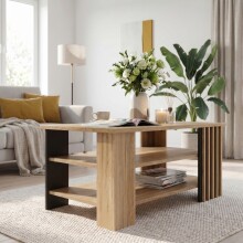 Couchtisch >ARANK< in Mauvella Eiche Dekor / Schwarz - 100x50x60cm (BxHxT)