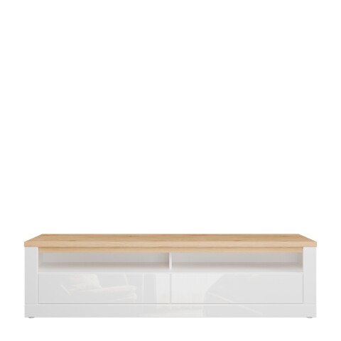 Lowboard >DURAOAK< in Weiss Glanz  / Wildeiche Dekor - 181,1x48,2x41,6cm (BxHxT)