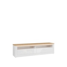 Lowboard >DURAOAK< in Weiss Glanz  / Wildeiche Dekor - 181,1x48,2x41,6cm (BxHxT)