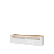Lowboard >DURAOAK< in Weiss Glanz  / Wildeiche Dekor - 181,1x48,2x41,6cm (BxHxT)