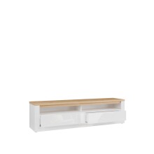 Lowboard >DURAOAK< in Weiss Glanz  / Wildeiche Dekor - 181,1x48,2x41,6cm (BxHxT)