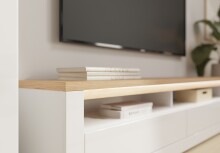 Lowboard >DURAOAK< in Weiss Glanz  / Wildeiche Dekor - 181,1x48,2x41,6cm (BxHxT)