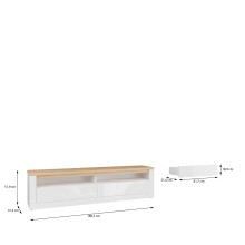 Lowboard >DURAOAK< in Weiss Glanz  / Wildeiche Dekor - 181,1x48,2x41,6cm (BxHxT)