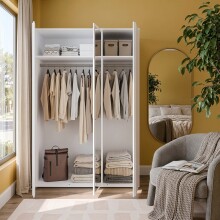 Drehtürenschrank >LISSON< in Weiss + Spiegel - 129,5x193,7x60,2cm (BxHxT)