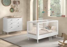 Babymöbel-Set >Buche massiv< (2-teilig) in weiß lackiert - 144x88x74 (BxHxT)