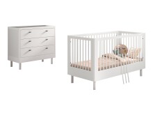 Babymöbel-Set >Buche massiv< (2-teilig) in weiß lackiert - 144x88x74 (BxHxT)