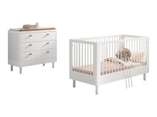 Babymöbel-Set >Buche massiv< (2-teilig) in weiß lackiert - 144x88x74 (BxHxT)