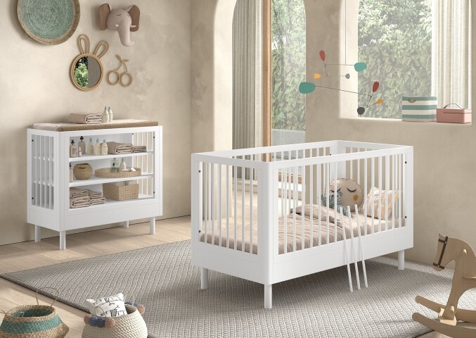 Babyzimmer-Komplettset >Buche massiv< (2-teilig) in weiß - 144x88x74 (BxHxT)