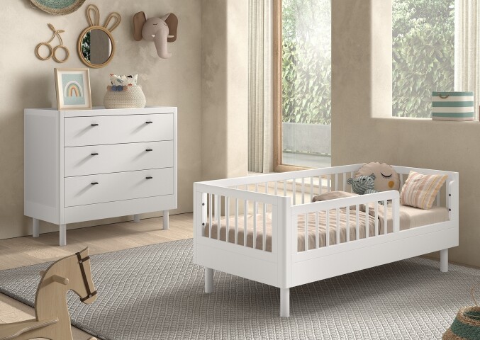 Babyzimmer-Komplettset >Buche massiv< (2-teilig) in weiß - 144x60x74 (BxHxT)