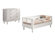 Babyzimmer-Komplettset >Buche massiv< (2-teilig) in weiß - 144x60x74 (BxHxT)