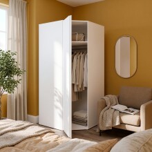Eckkleiderschrank >LISSON< in Weiss - 92,2x193,7x92,2cm (BxHxT)