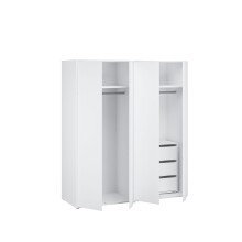 Drehtürenschrank >LISSON< 3 Schubladen, in Weiss - 169,1x193,7x60,2cm (BxHxT)
