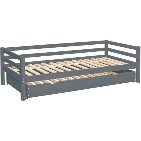 Bett >Athen< inkl. Lattenrost, Grau, Kiefer massiv - 208x60x98cm (BxHxT)