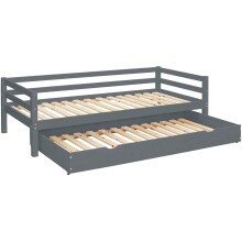 Bett >Athen< inkl. Lattenrost, Grau, Kiefer massiv - 208x60x98cm (BxHxT)