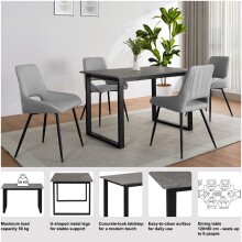 Esstisch >Luxembourg< in Beton Dekor grau, MDF - 120x76x80cm (BxHxT)