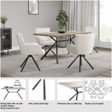 Esstisch >Lisboa< in Eiche Dekor , MDF/Metall - 160x76x90cm (BxHxT)