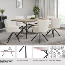 Esstisch >Lisboa< in Eiche Dekor, MDF/Metall - 200x76x100cm (BxHxT)