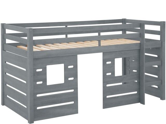 Hochbett >Athen< in Grau, Kiefer - 208x111x103cm (BxHxT)