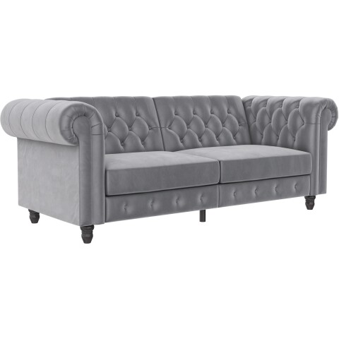 Schlafsofa >Firenze< in Grau, Samt - 236x83x87cm (BxHxT)