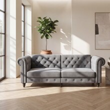 Schlafsofa >Firenze< in Grau, Samt - 236x83x87cm (BxHxT)