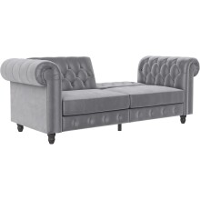 Schlafsofa >Firenze< in Grau, Samt - 236x83x87cm (BxHxT)