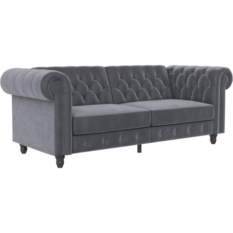 Schlafsofa >Firenze< in Grau, Samt - 236x83x87cm (BxHxT)