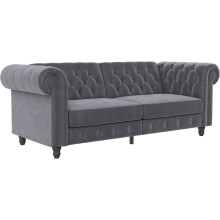 Schlafsofa >Firenze< in Grau, Samt - 236x83x87cm...