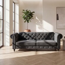 Schlafsofa >Firenze< in Grau, Samt - 236x83x87cm (BxHxT)