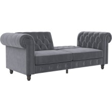 Schlafsofa >Firenze< in Grau, Samt - 236x83x87cm (BxHxT)