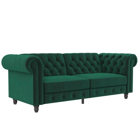Schlafsofa >Firenze< in Grün, Samt - 236x83x87cm (BxHxT)