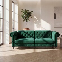 Schlafsofa >Firenze< in Grün, Samt - 236x83x87cm (BxHxT)