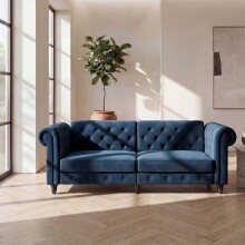 Schlafsofa >Firenze< in Blau, Samt - 236x83x87cm (BxHxT)