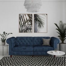 Schlafsofa >Firenze< in Blau, Samt - 236x83x87cm (BxHxT)