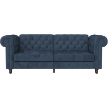 Schlafsofa >Firenze< in Blau, Samt - 236x83x87cm (BxHxT)