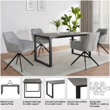 Esstisch >Luxembourg< in Beton Dekor grau, MDF - 160x76x90cm (BxHxT)
