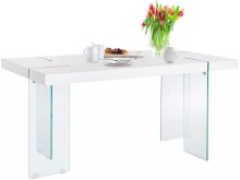 Esstisch >Tirana< in Weiß, MDF/Folie/Glas - 160x75x90cm (BxHxT)
