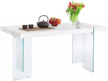 Esstisch >Tirana< in Weiß, MDF/Folie/Glas - 160x75x90cm (BxHxT)