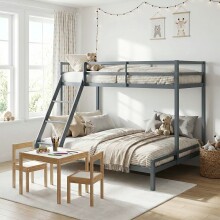 Etagenbett >Athen2< in Grau, Kiefer - 143x142x208cm (BxHxT)