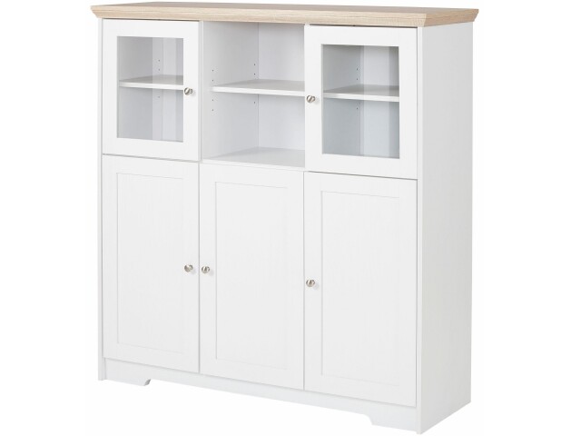 Highboard >Nantes< in Weiß / Eiche Dekor - 118x125x39cm (BxHxT)