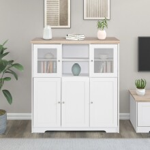 Highboard >Nantes< in Weiß / Eiche Dekor - 118x125x39cm (BxHxT)