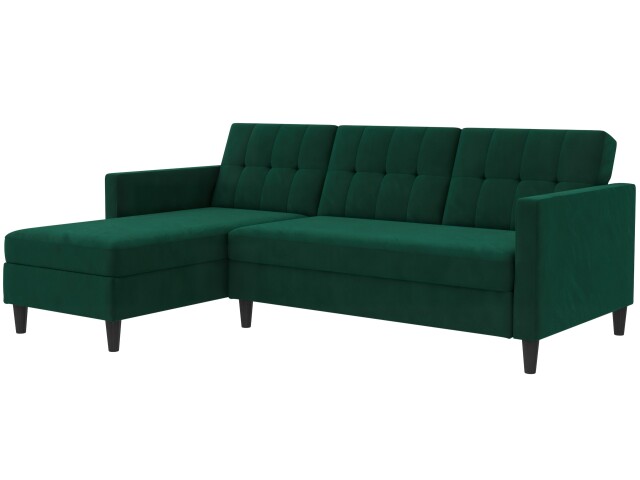 Schlafsofa >Hannover< in Dunkelgrün, Samt - 213x82x153cm (BxHxT)