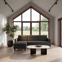 Schlafsofa >Hannover< in Anthrazit, Leinenstoff-Optik - 213x82x153cm (BxHxT)