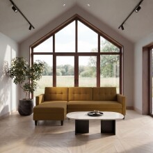 Schlafsofa >Hannover< in Curry, Leinenstoff-Optik - 213x82x153cm (BxHxT)