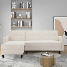 Schlafsofa >Hannover II< in Creme-Weiß, Cord - 213x82x153cm (BxHxT)