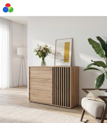 Kommode >ARANK< in Mauvella Eiche  sand oder schwarz - 117,8x84,9x41,7cm (BxHxT)