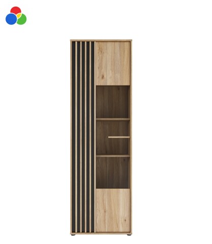 Vitrine >ARANK< in Mauvella Eiche sand oder schwarz - 63,4x200,1x41,7cm (BxHxT)