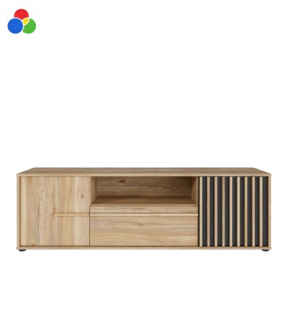 Lowboard >ARANK< in Mauvella Eiche sand oder schwarz - 162,5x49,7x41,7cm (BxHxT)