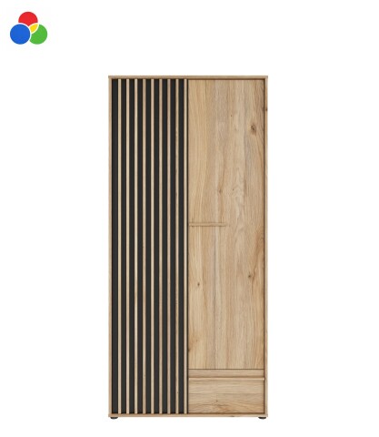 Drehtürenschrank >ARANK< in Mauvella Eiche Dekor sand oder schwarz - 93,1x200,1x58,7cm (BxHxT)