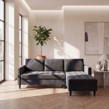 Schlafsofa >Palermo< in Anthrazit, Samt - 213x82x154cm (BxHxT)